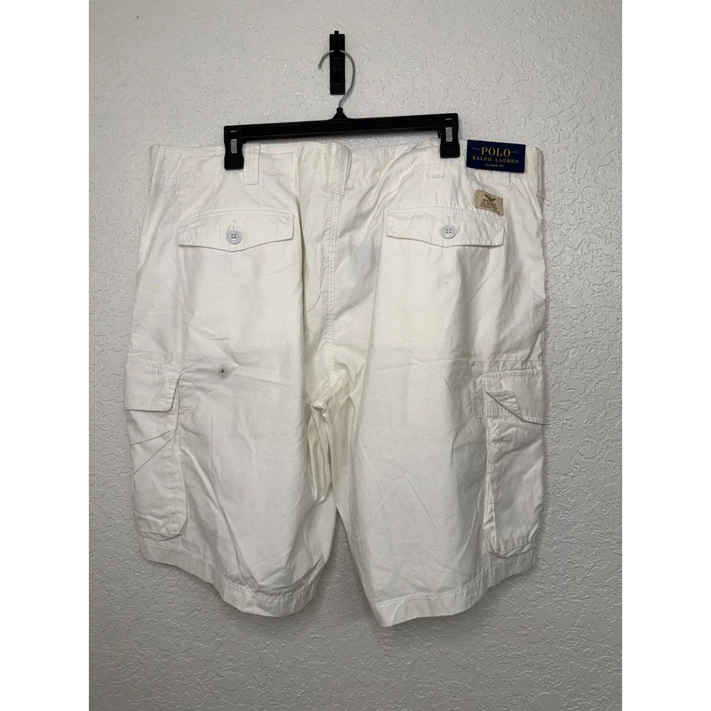 Polo Ralph Lauren Mens Classic Fit Cargo Shorts White Cotton Drill Size 42